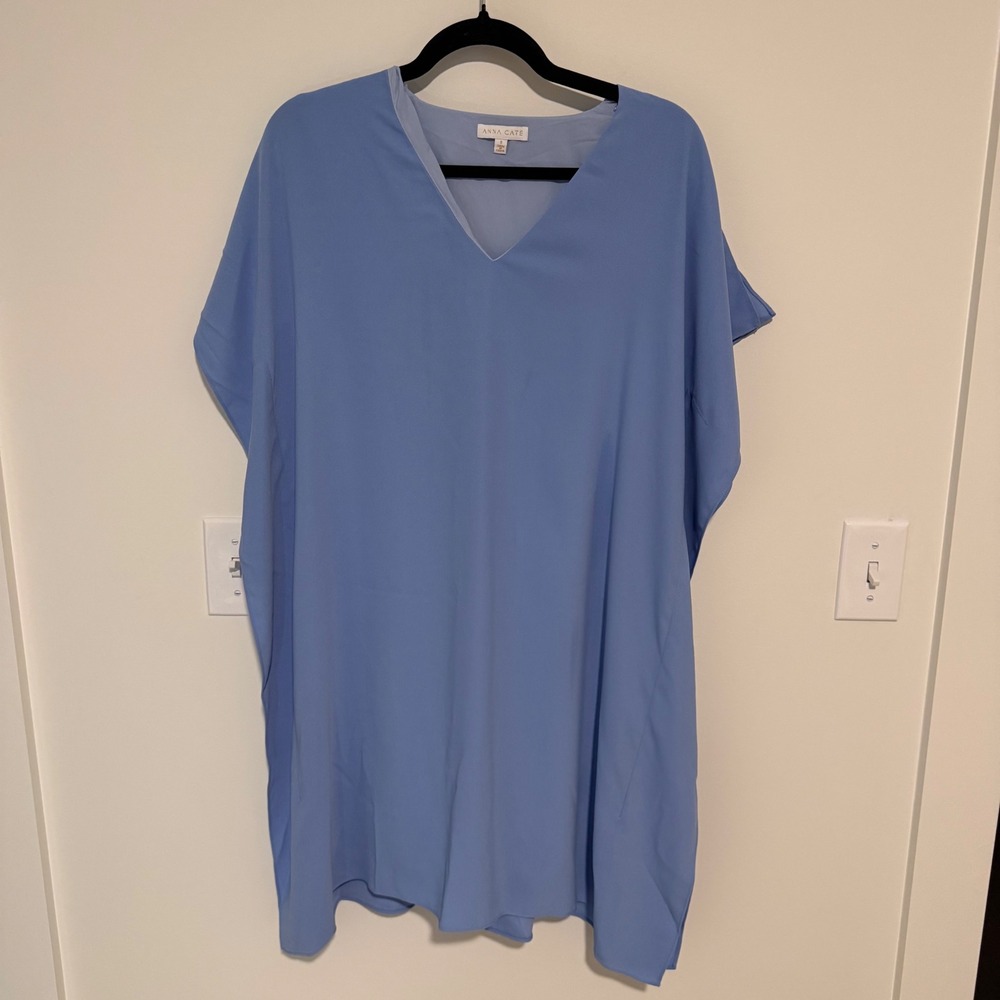 Anna Cate Womens Blue V-Neck Short Sleeve‎ Shift Dress Size Small Relaxed Fit